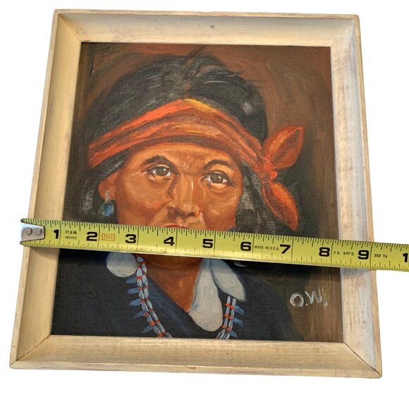 Framed Native American Portrait Wilson One Salt Navajo Signed O.W. Oil Painting - Picture 5 of 6